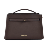 Brown handbag with a visible brand logo on a white background