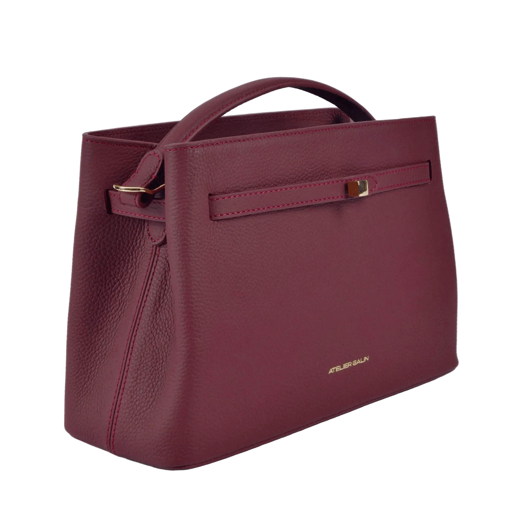 red leather atelier galin handbag with gold cube clasp