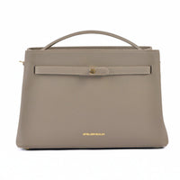 Beige atelier galin cube lock bag with 'Atelier Galin' branding on a white background