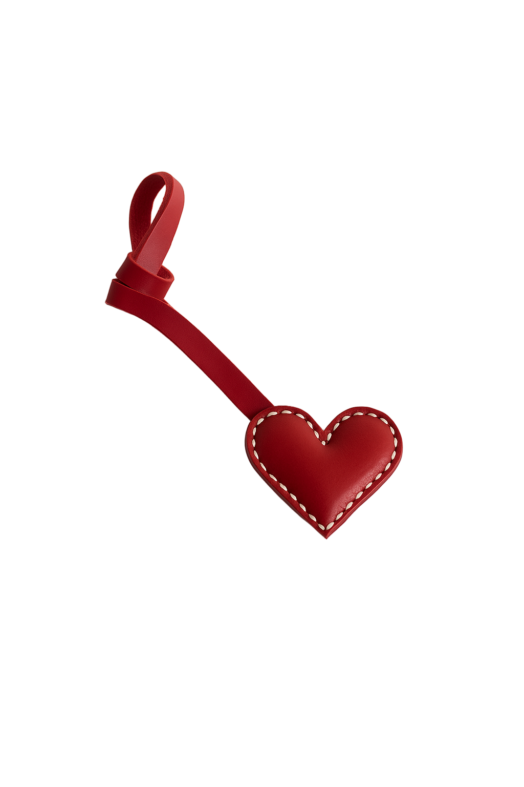 Red heart-shaped keychain on a white background