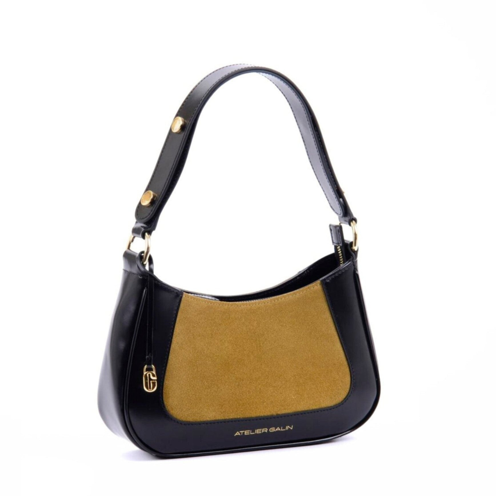 ochre suede and black leather atelier galin handbag for fall-winter 2025 2026